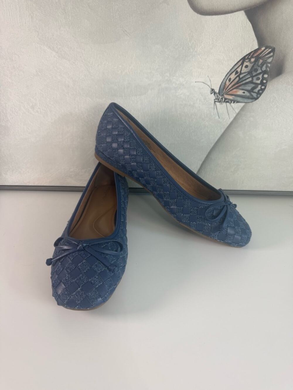 Easy Spirit Blue Woven Ballet Flats with Bow, 5.5